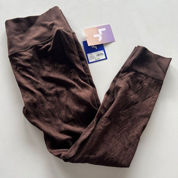 JoyLab Women's Seamless Cable Knit 7/8 Leggings Dark Brown XL - Picture 5 of 8